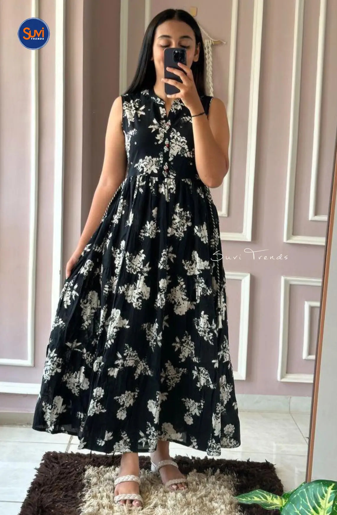 Pure Cotton Sleeveless Long Dress Black