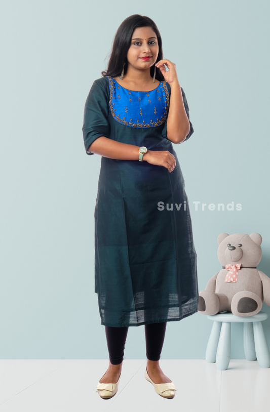 Green & Blue Aari worked Kurti