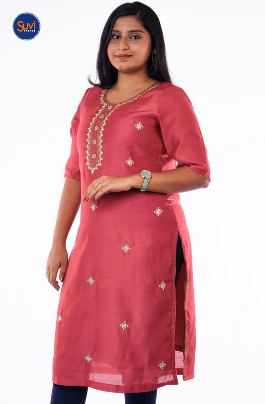 All Over Butta Embroidered Kurta - Red