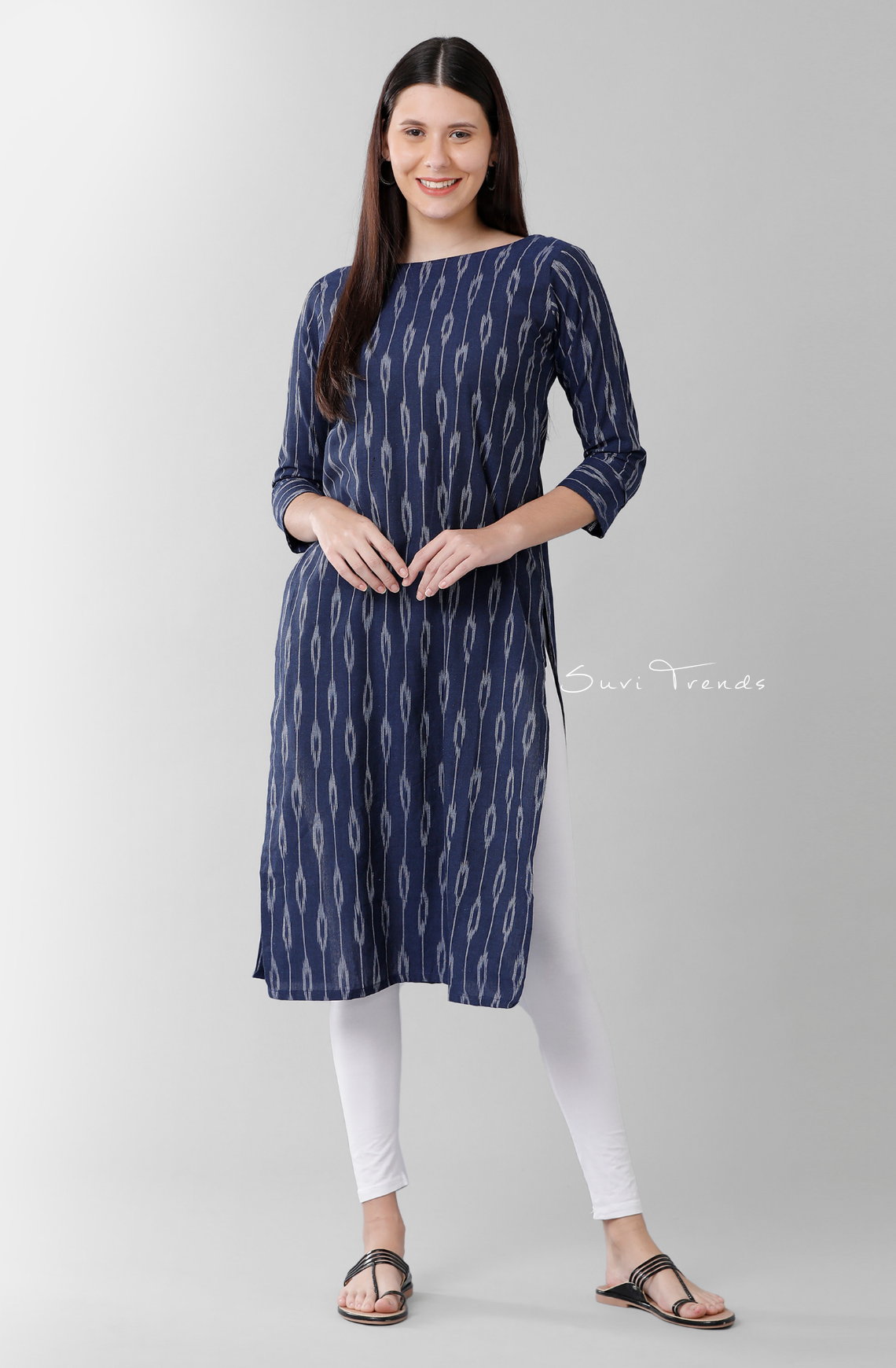 All Over Ikat Printed Kurta - Navy Blue