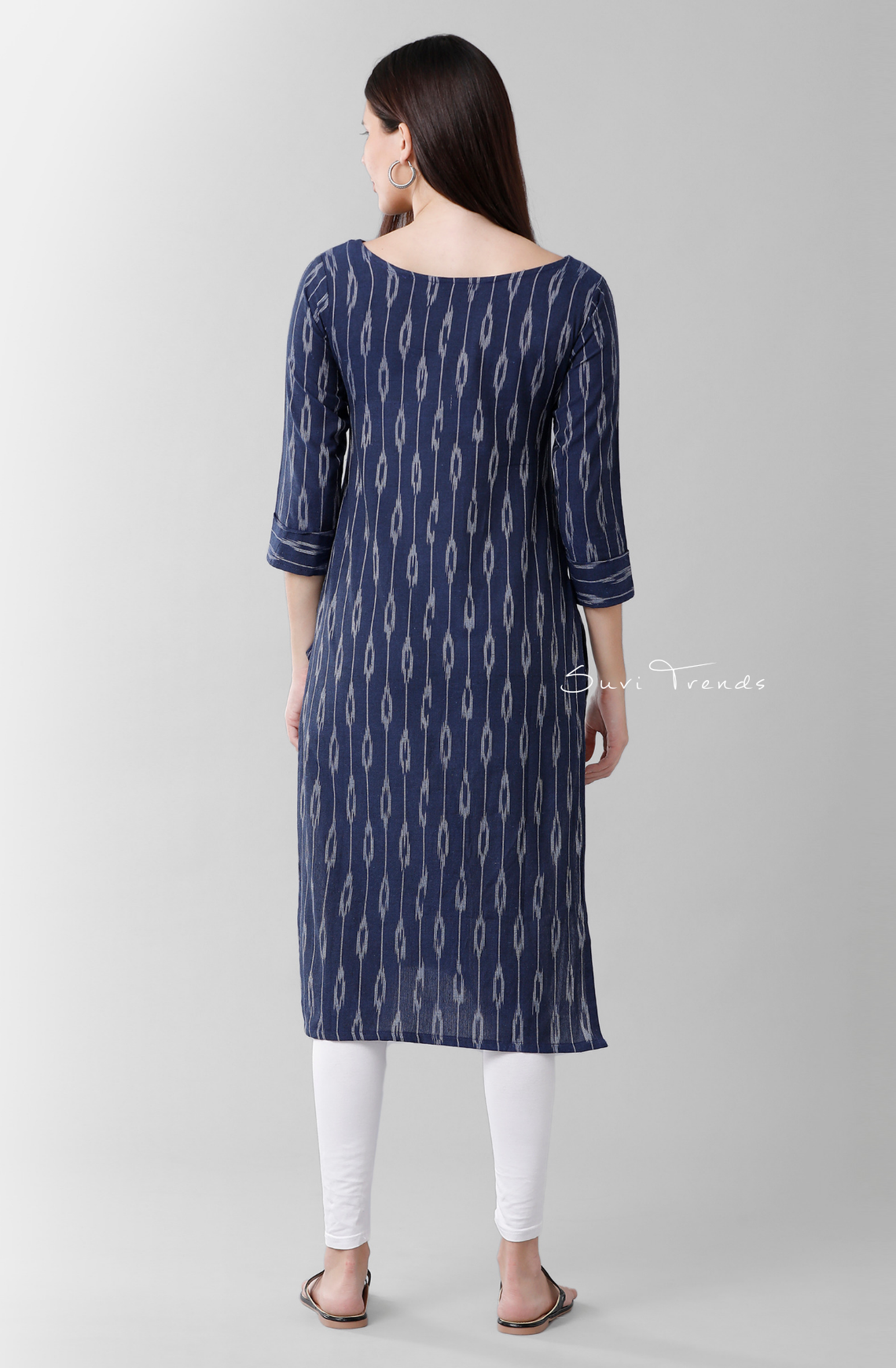 All Over Ikat Printed Kurta - Navy Blue