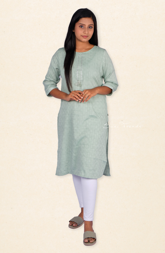 Dobby Weave Straight Kurta - Green