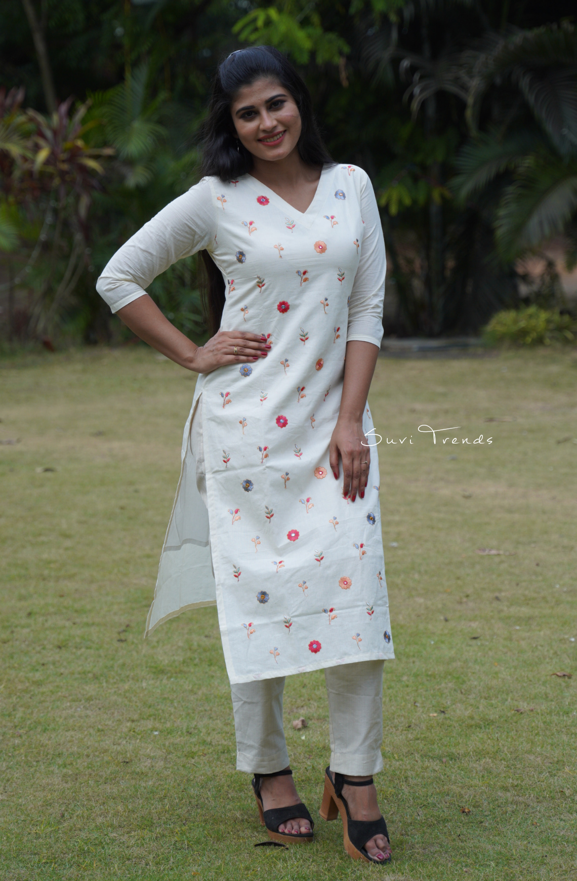 All Over Embroidered Straight Kurta - Off White