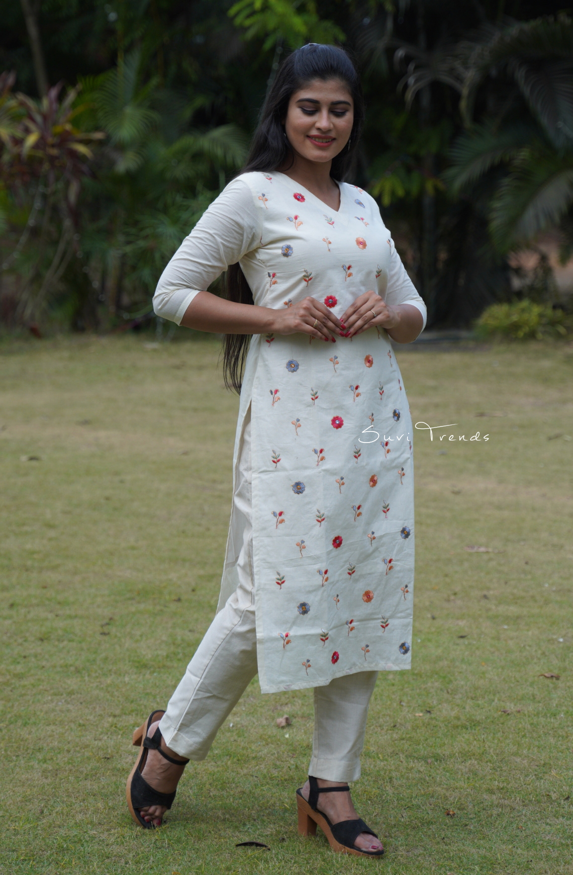 All Over Embroidered Straight Kurta - Off White