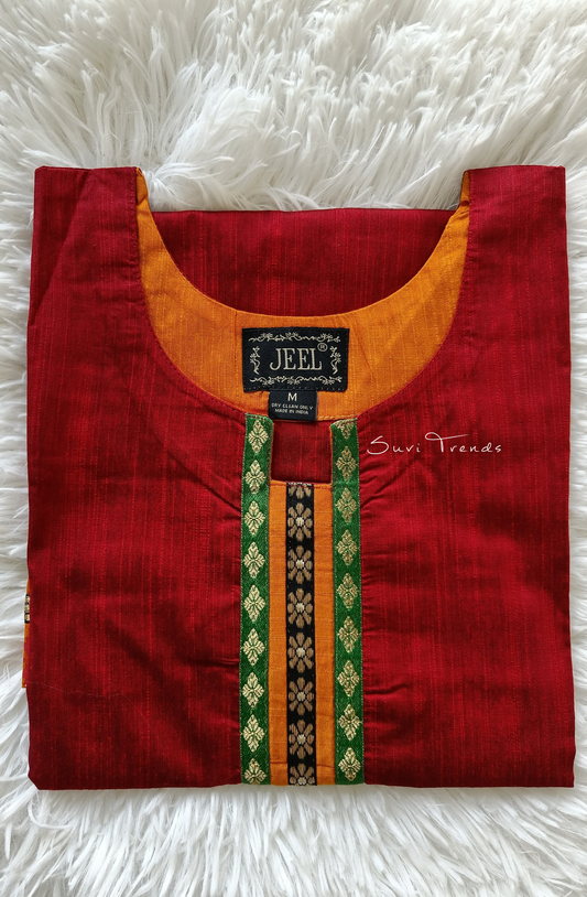 Handblock Printed Straight Kurta - Maroon