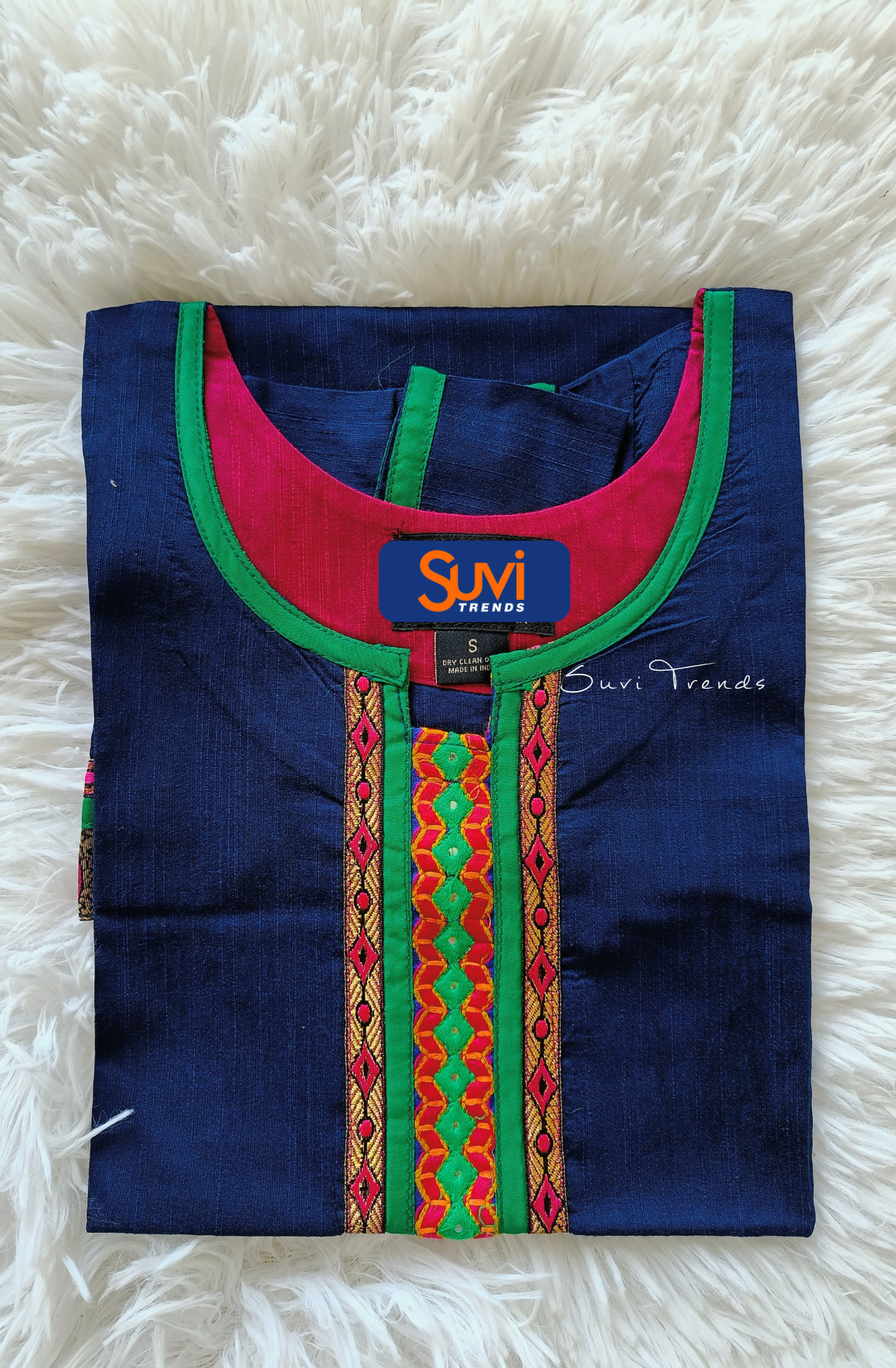 Solid Straight Kurta with Thread Embroidery - Blue