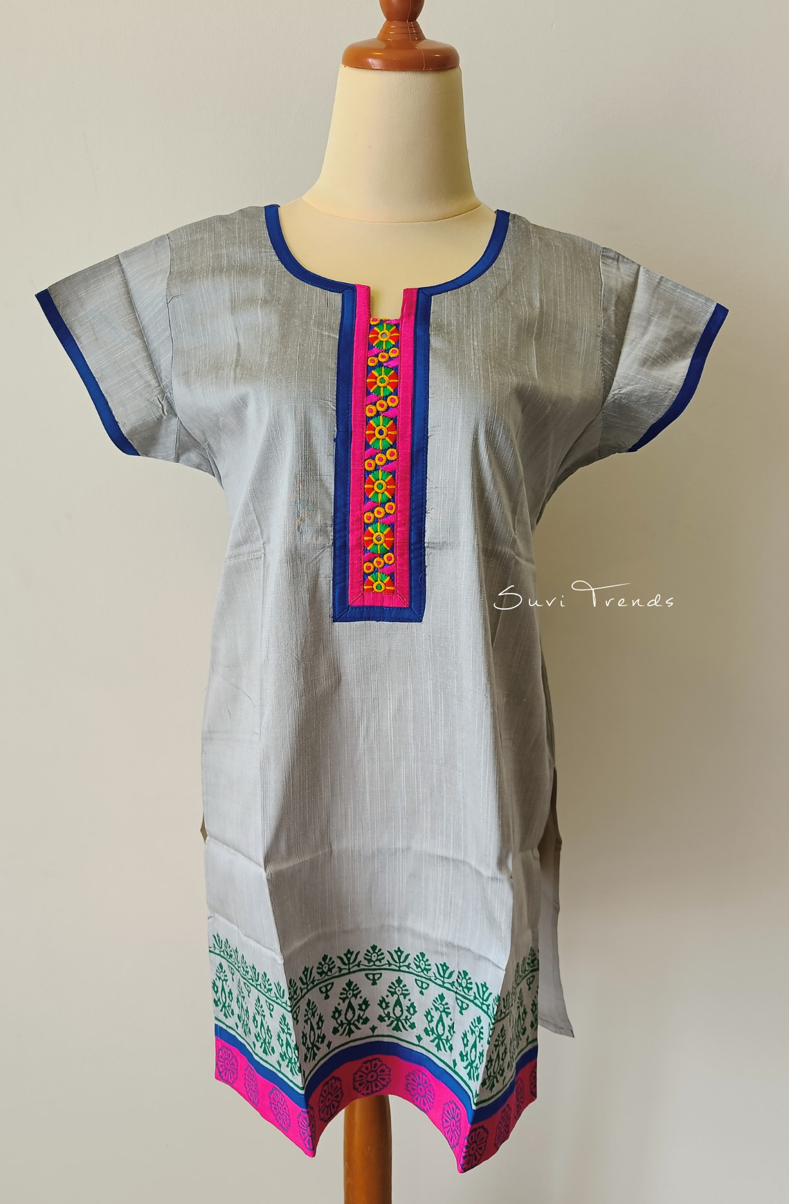 Hand Block Printed Straight Kurta - Grey