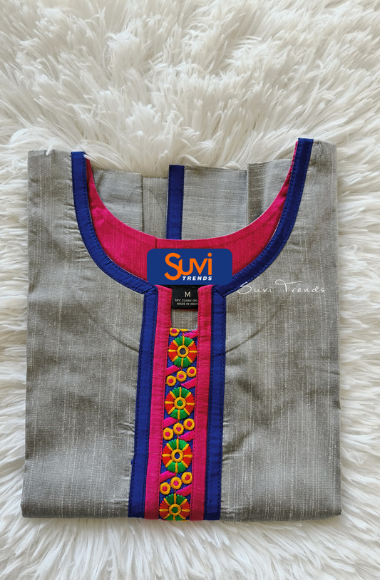 Hand Block Printed Straight Kurta - Grey