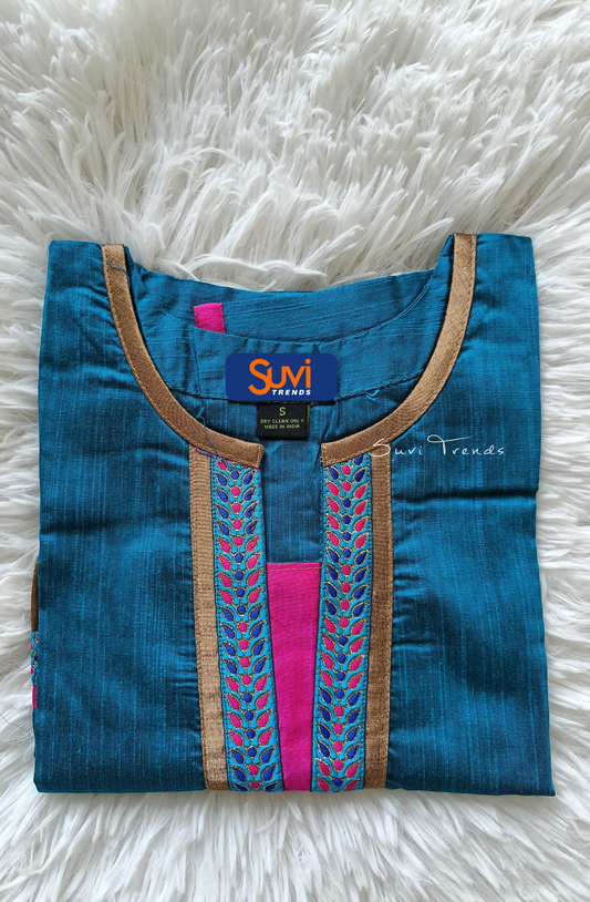 Straight Kurta with Mandala Detailing - Turquoise