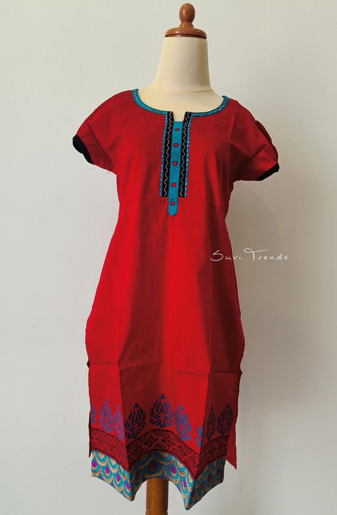 Handblock Printed Straight Kurta - Red