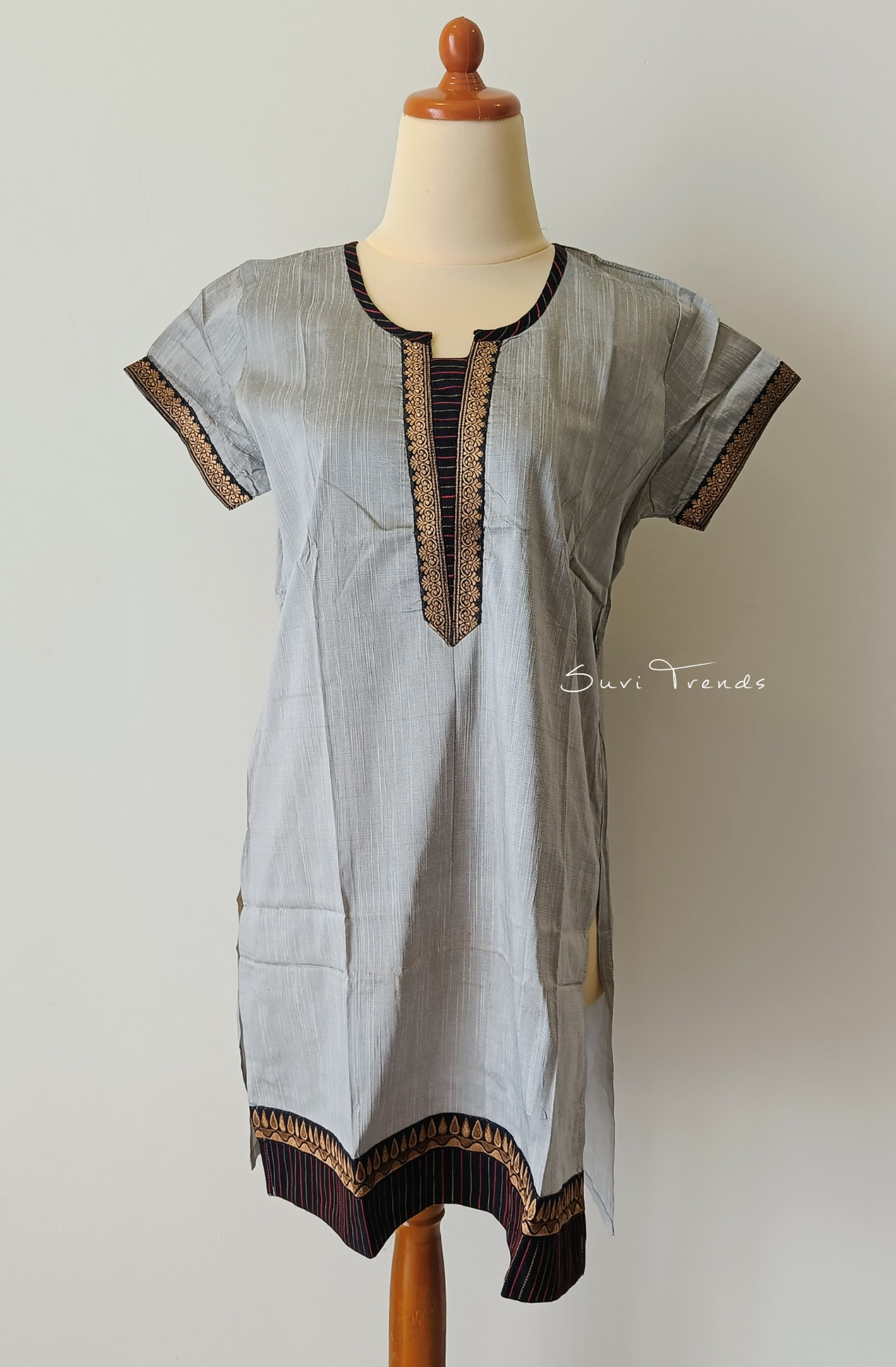 Solid Cotton Straight Kurta - Grey