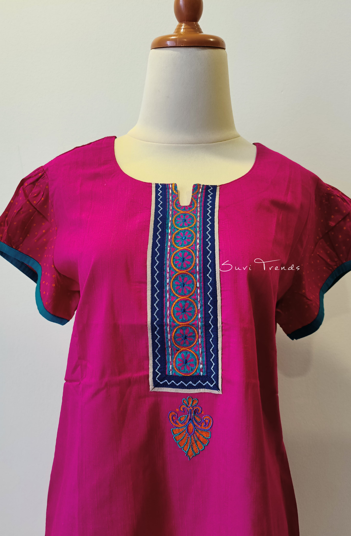 Floral Embroidered & Hand Block Printed Kurta - Pink