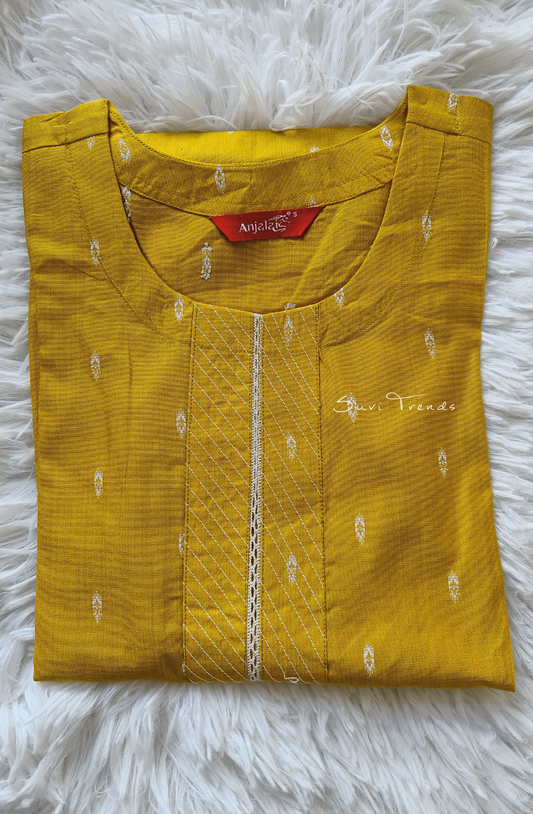 All Over Butta Embroidered Straight Kurta - Yellow