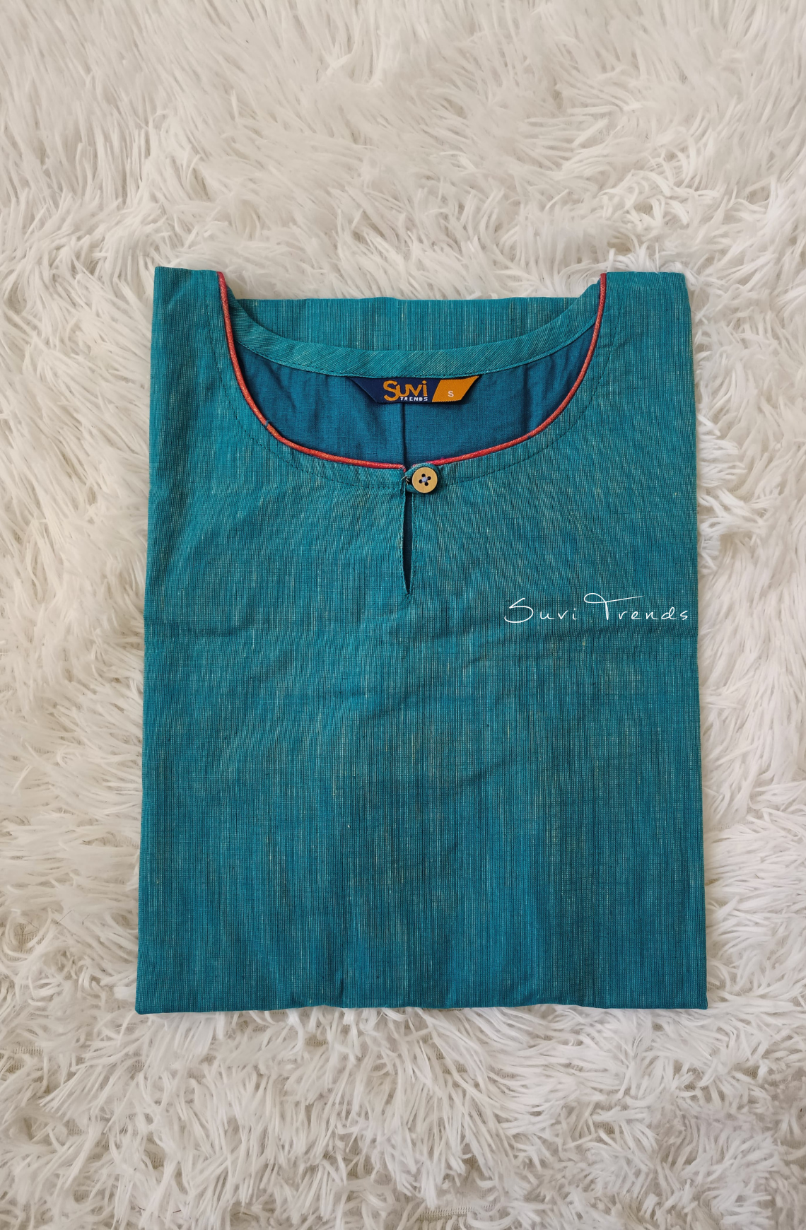 South Cotton Straight Kurta with Zari - Torquoise