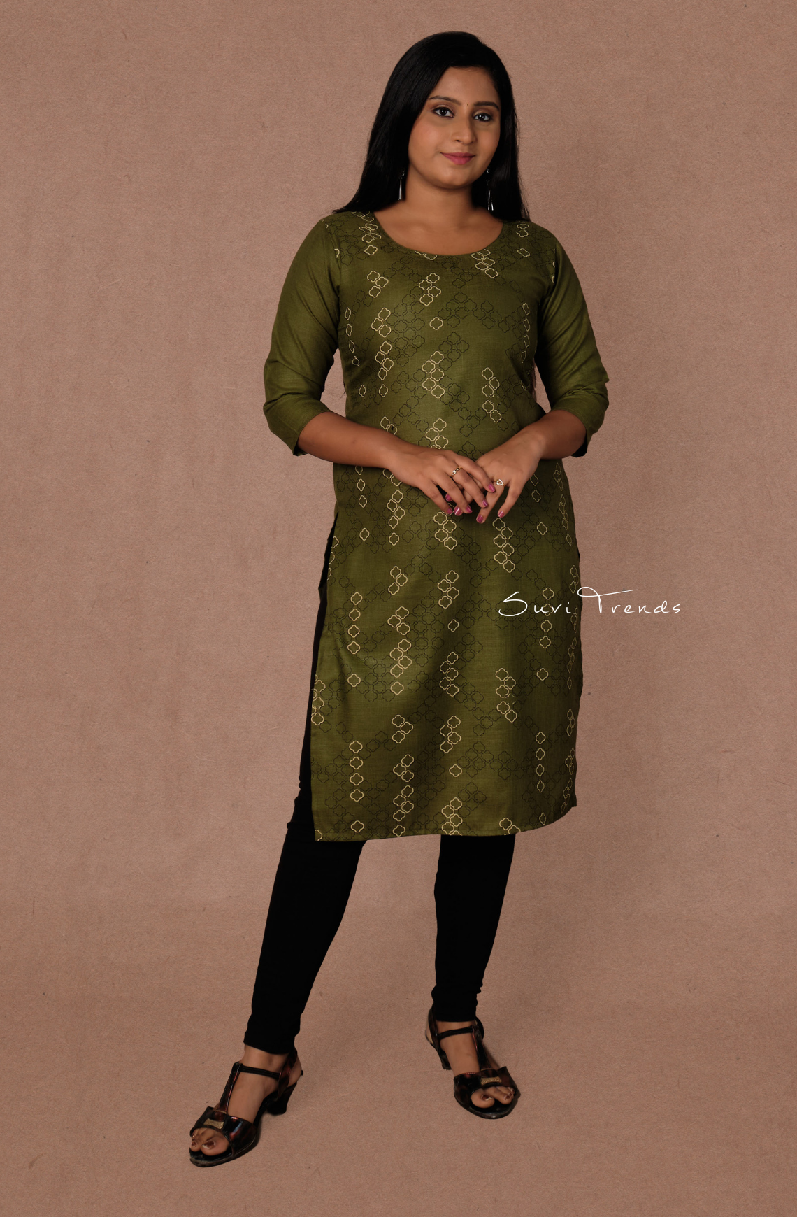 Cotton Printed Straight Kurta - Green