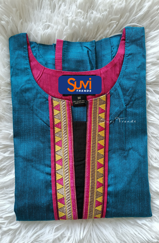 Hand Block Printed Straight Kurta - Turquoise