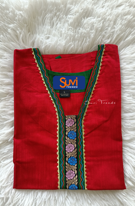 Hand Block Printed Straight Kurta - Red