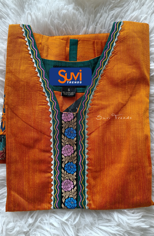 Handblock Printed Straight Kurta - Orange