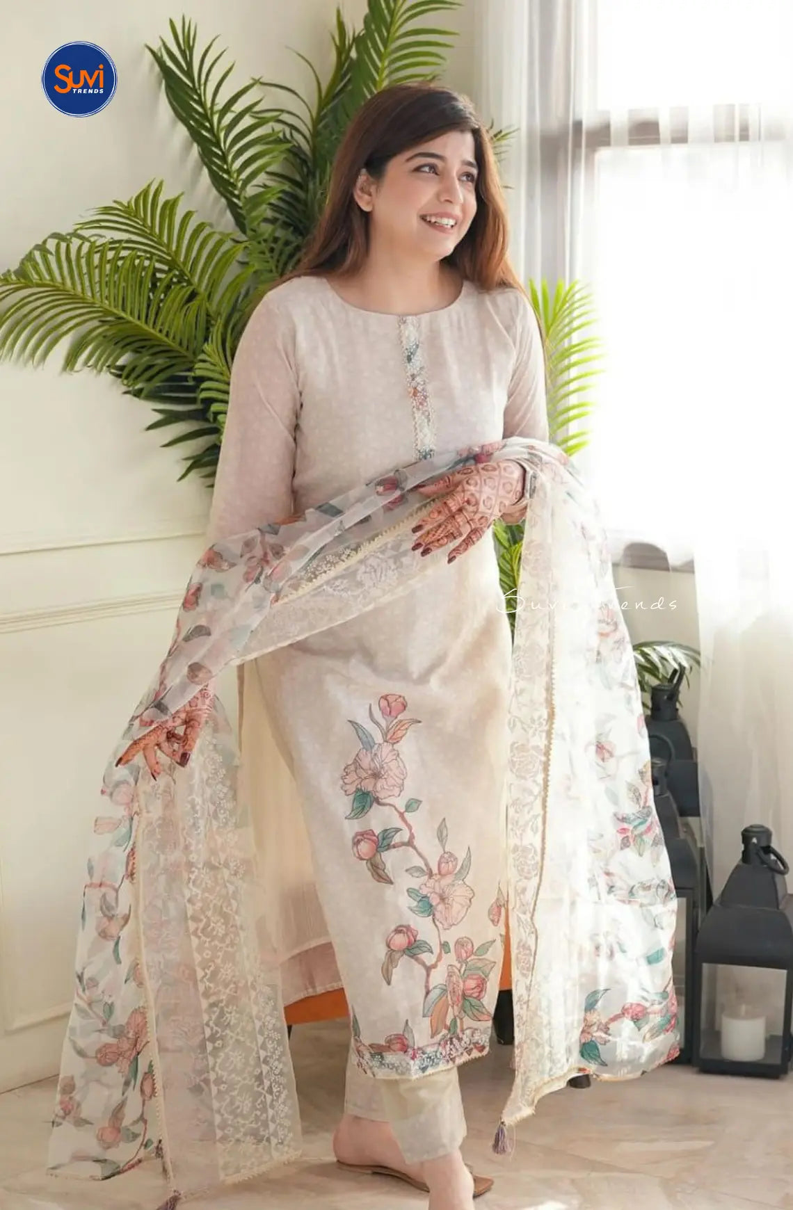 Floral Printed Soft Cotton Suit Set - Light Pink