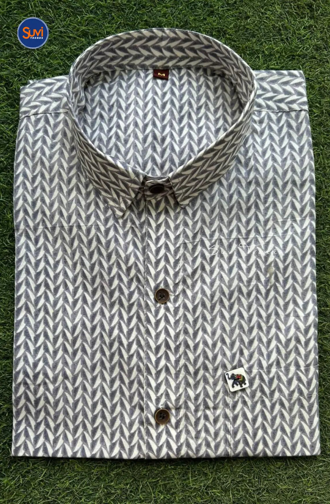 Men's Printed Cotton Shirt - Off White