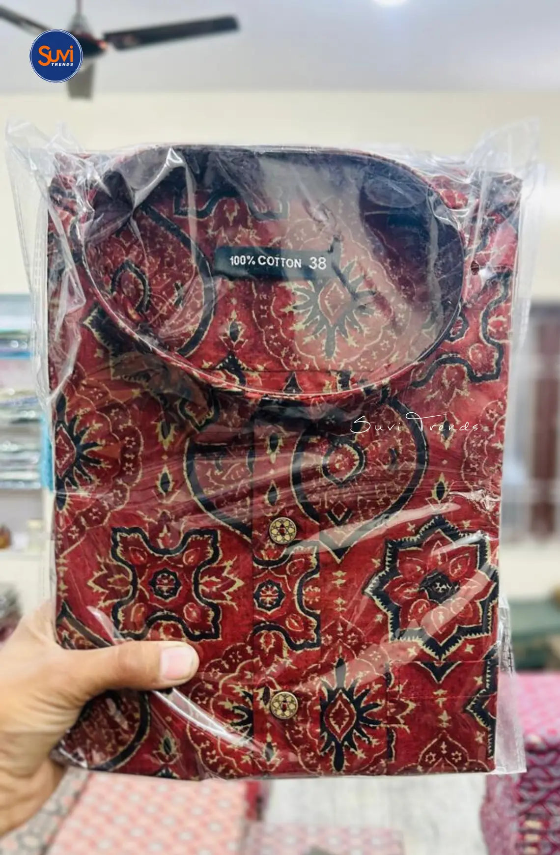 Men's Printed Cotton Shirt - Maroon