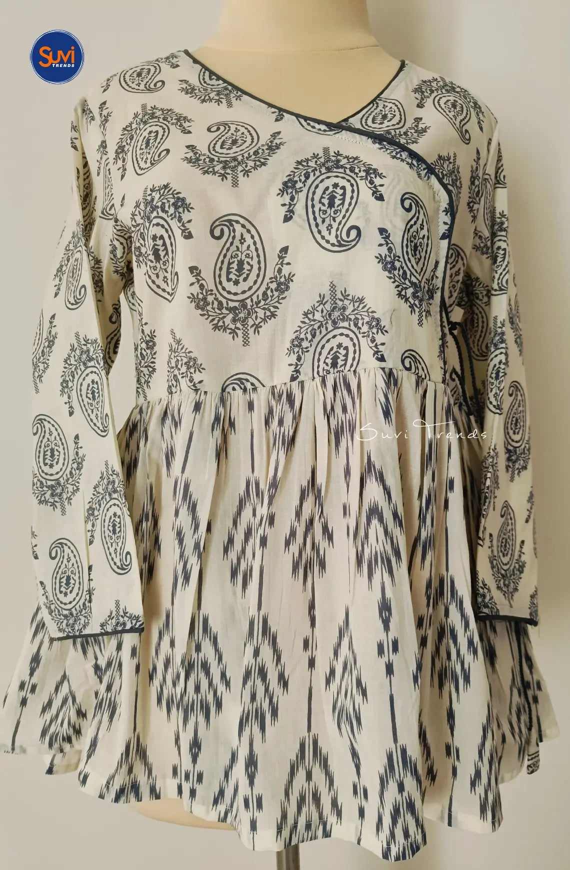 Paisley Printed Angrakha Kurti - White