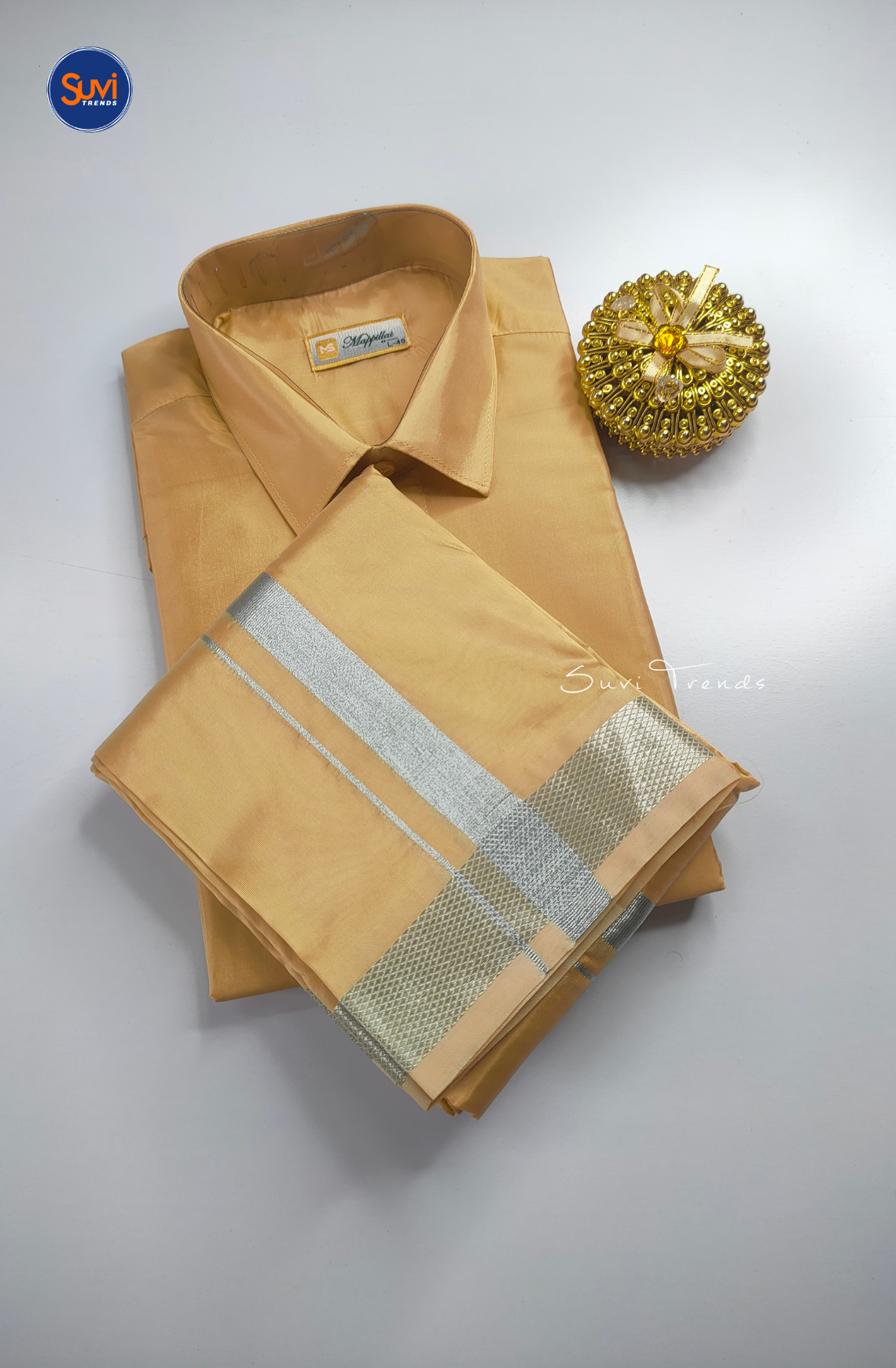 Premium Japan Silk Dhoti Set - Gajal Gold