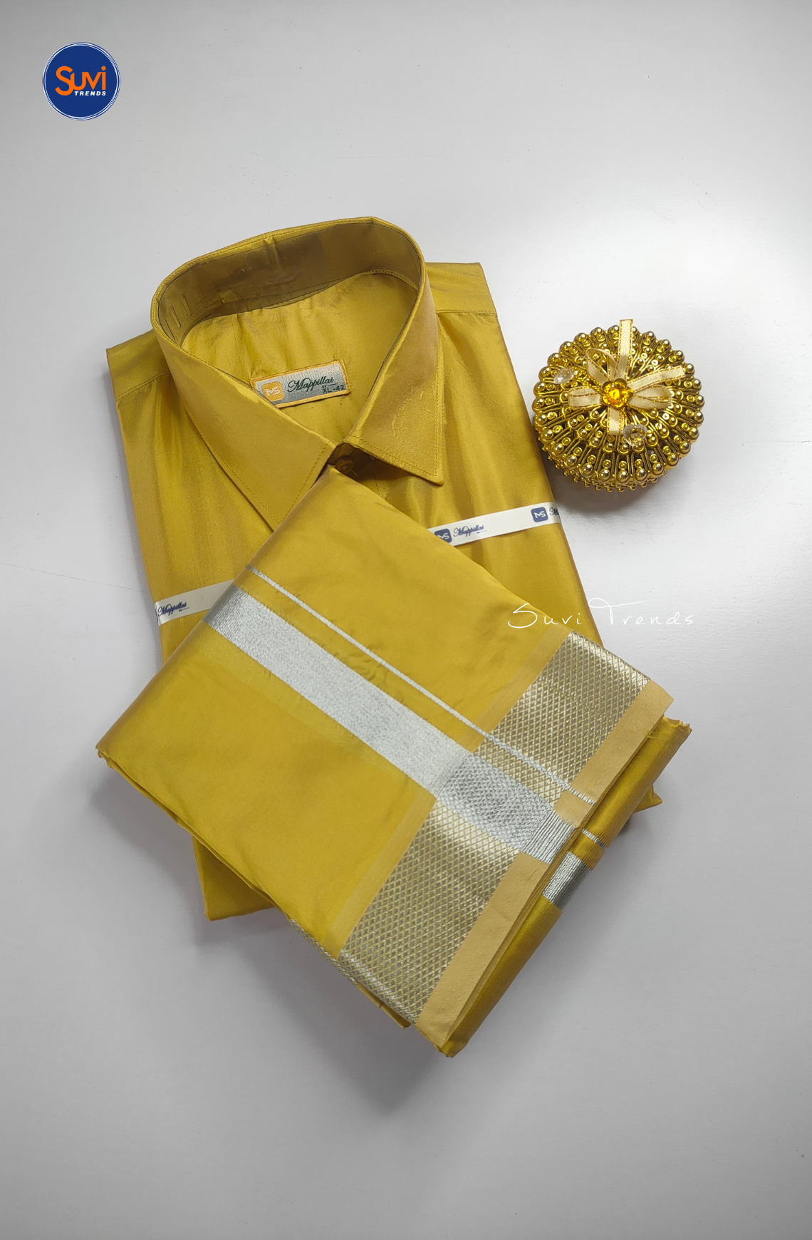 Premium Japan Silk Dhoti Set - Jari Gold