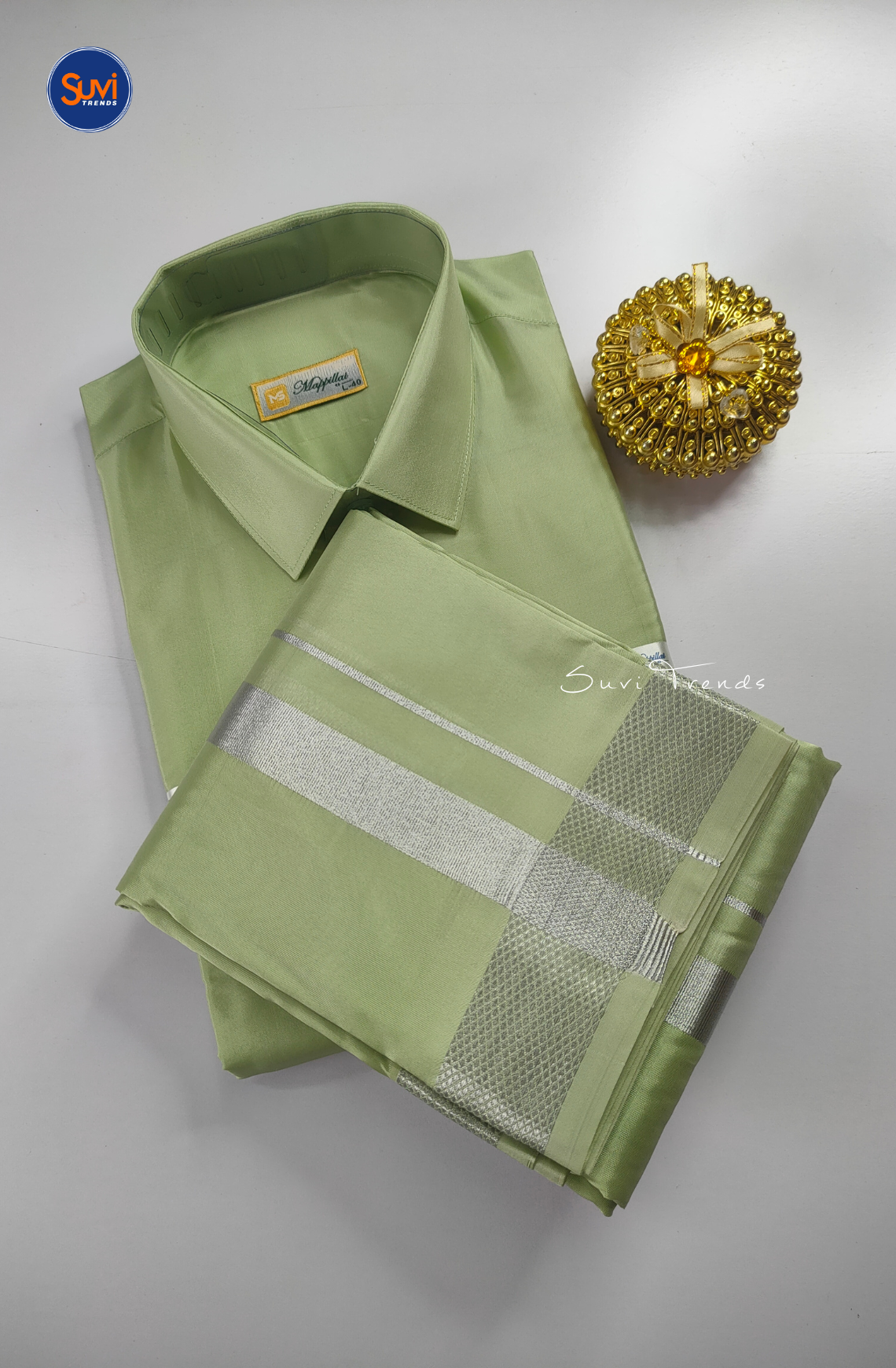 Premium Japan Silk Dhoti Set - Marine Green