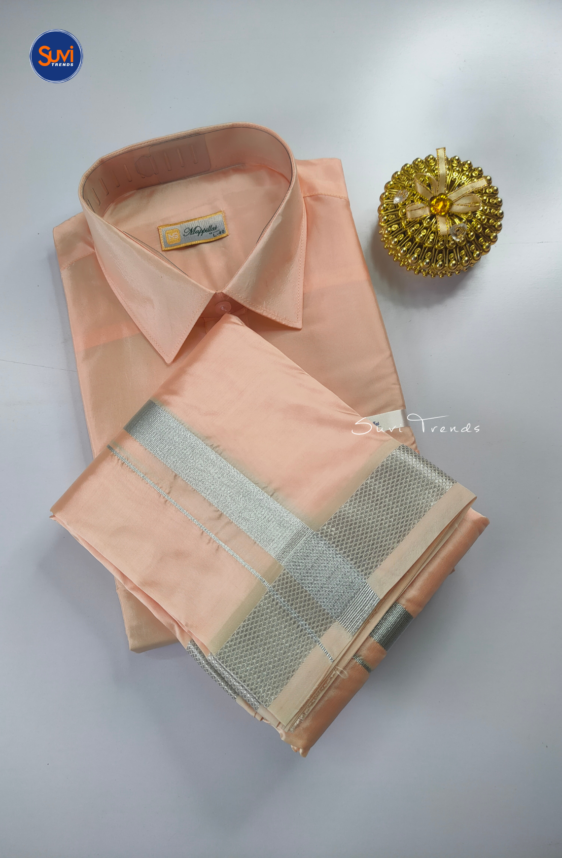 Premium Japan Silk Dhoti Set - Peach