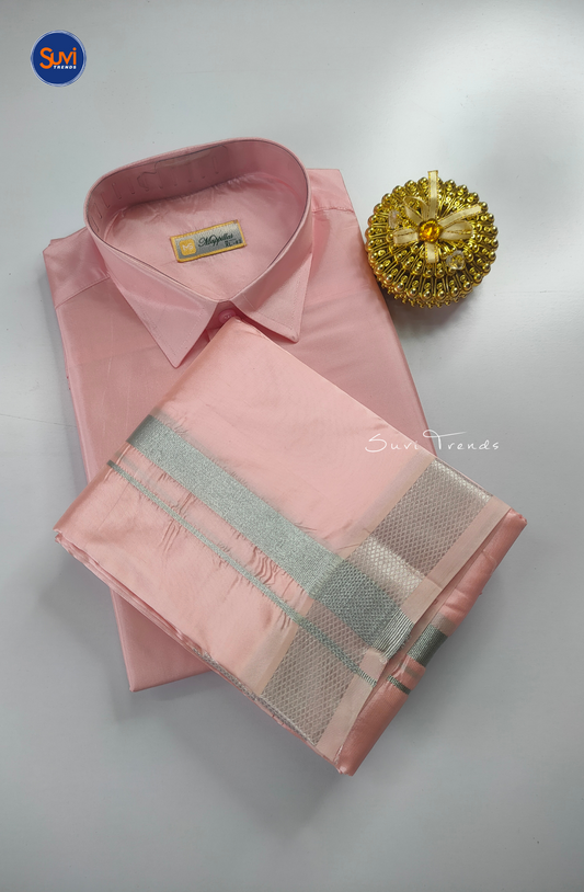 Premium Japan Silk Dhoti Set - Pink