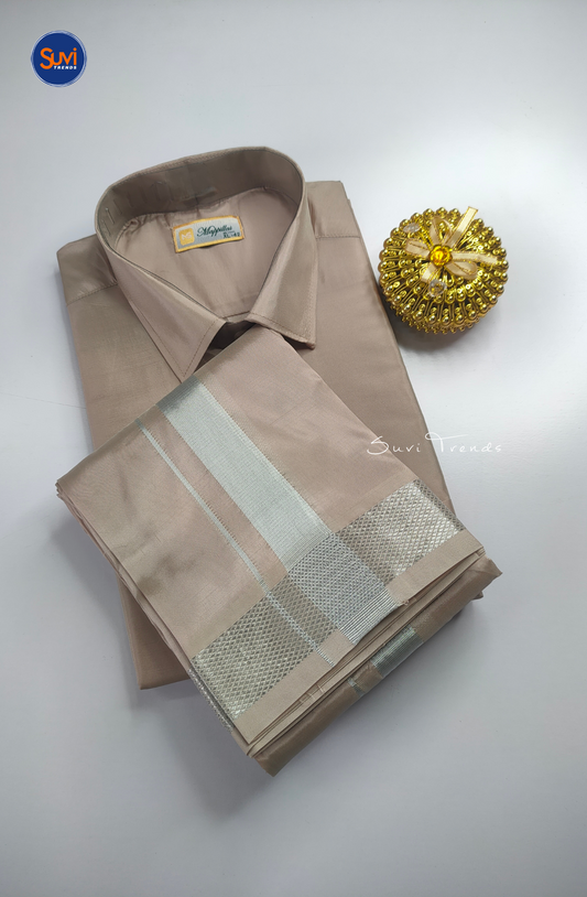 Premium Japan Silk Dhoti Set - Sand Stone