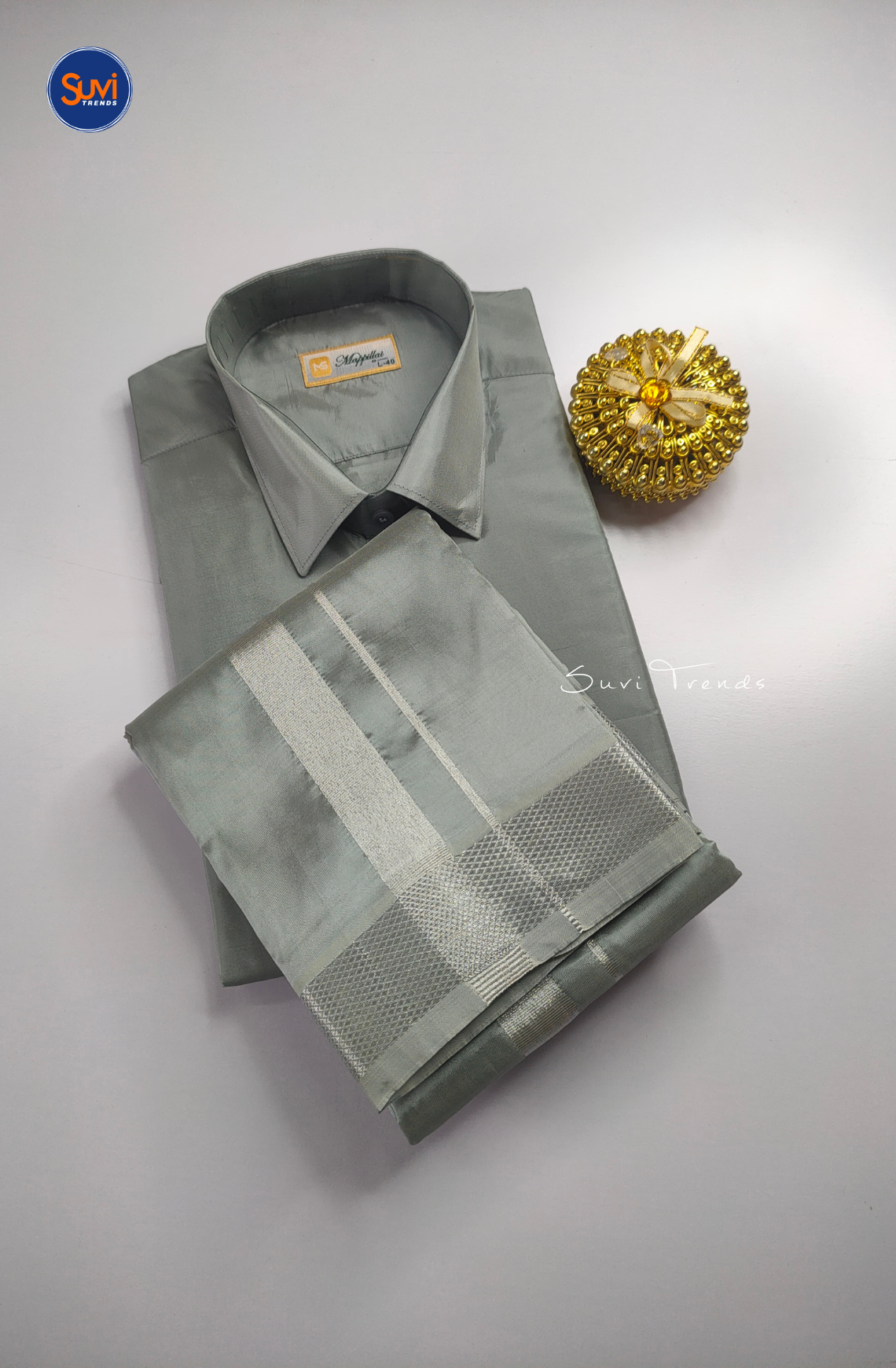 Premium Japan Silk Dhoti Set - Steel Grey