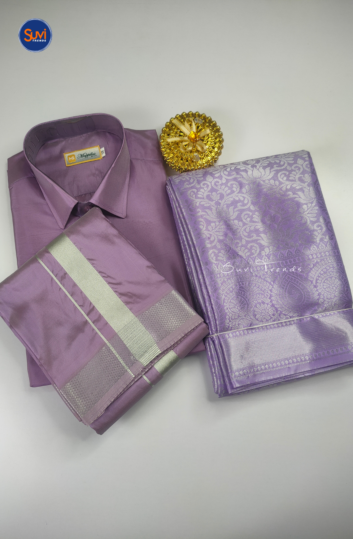 Premium Silk Couple Combo Set - Dark Lavender