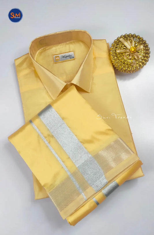 Premium Silk Men's Dhoti Set - Champagne