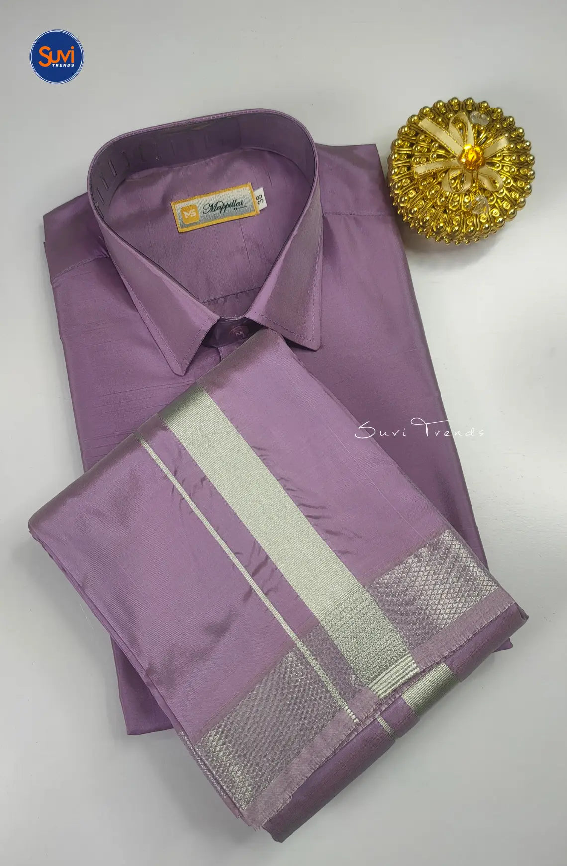 Premium Silk Men's Dhoti Set - Dark Lavender