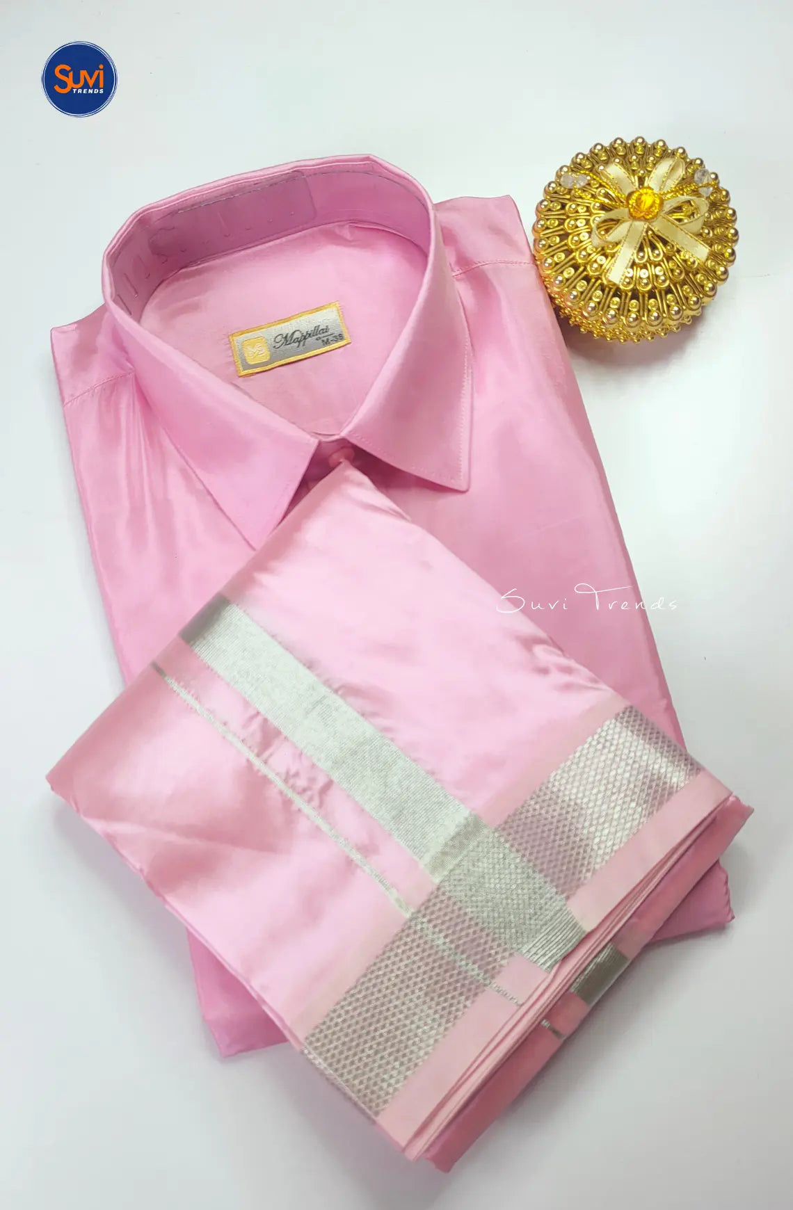 Premium Silk Men's Dhoti Set - Pink