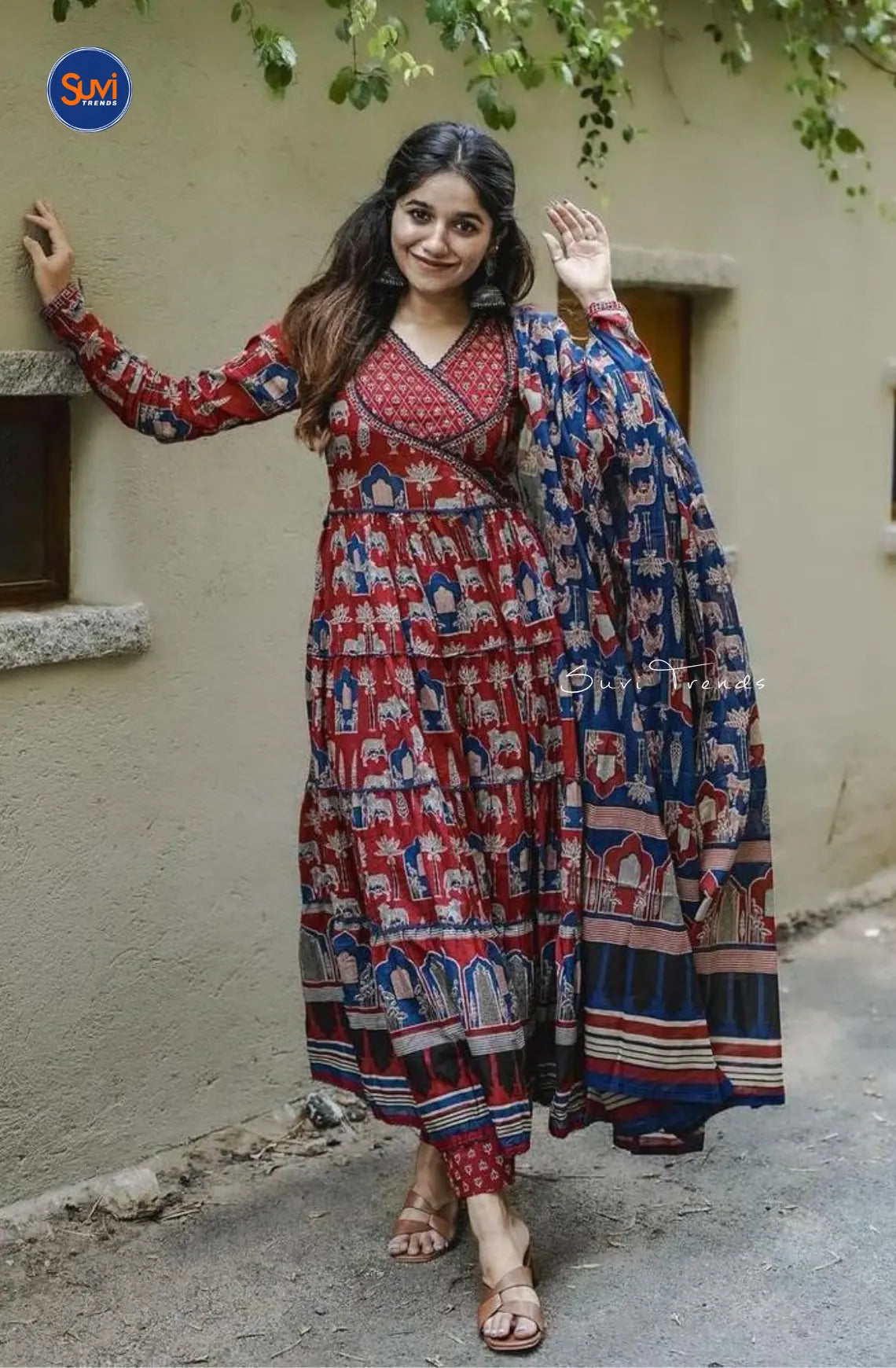 Introducing our new Pure Cotton Angrakha Anarkali Set in stunning maroon. This 3 piece set includes a printed angrakha style top with v-neck and full sleeves, paired with a bottom and dupatta. Perfect for festive and ethnic occasions, get yours now for Diwali celebrations. Made with pure cotton, this set is comfortable and available to buy online in Malaysia.