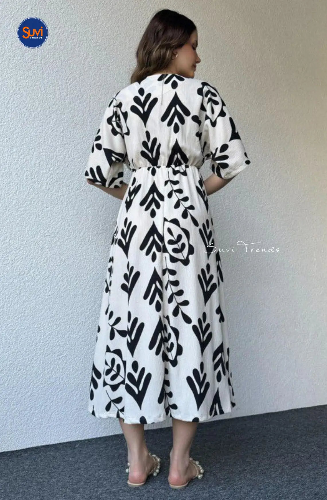 Pure Cotton Printed Dress - White & Black