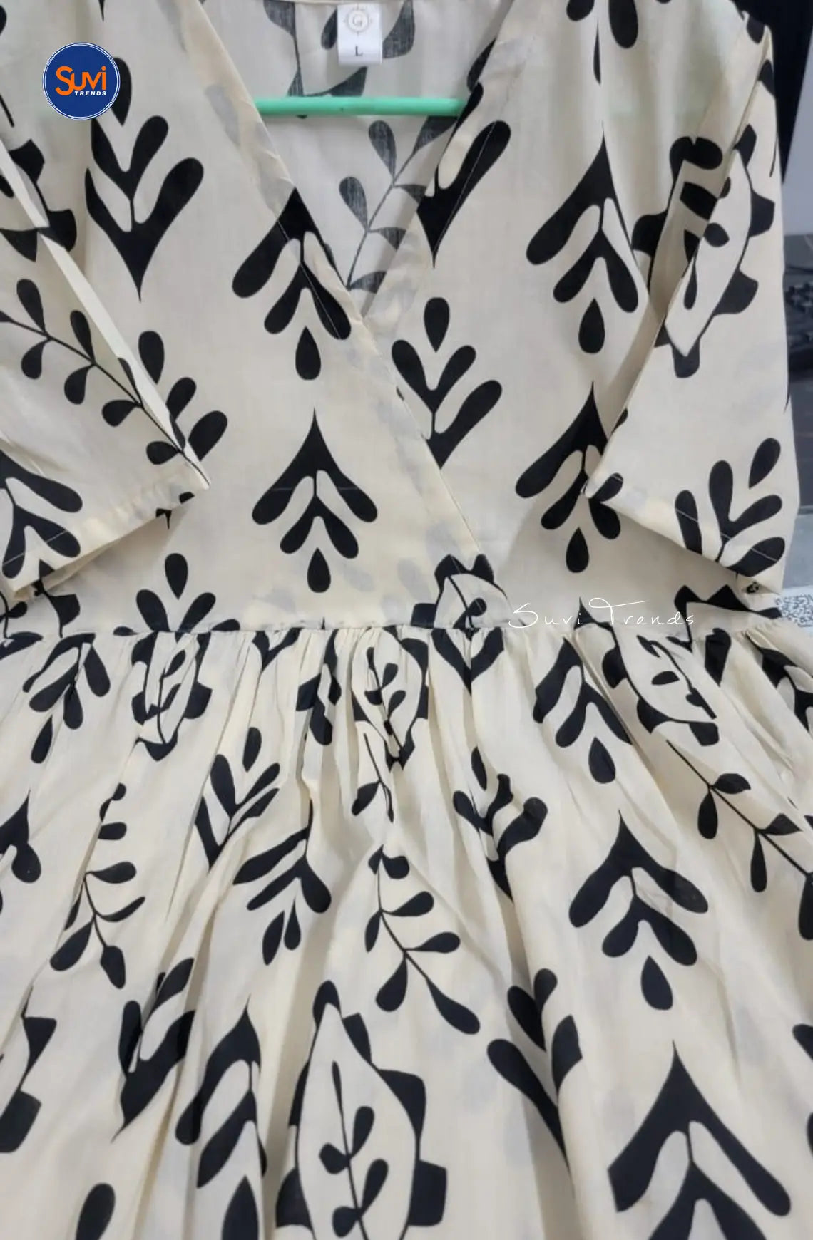 Pure Cotton Printed Dress - White & Black