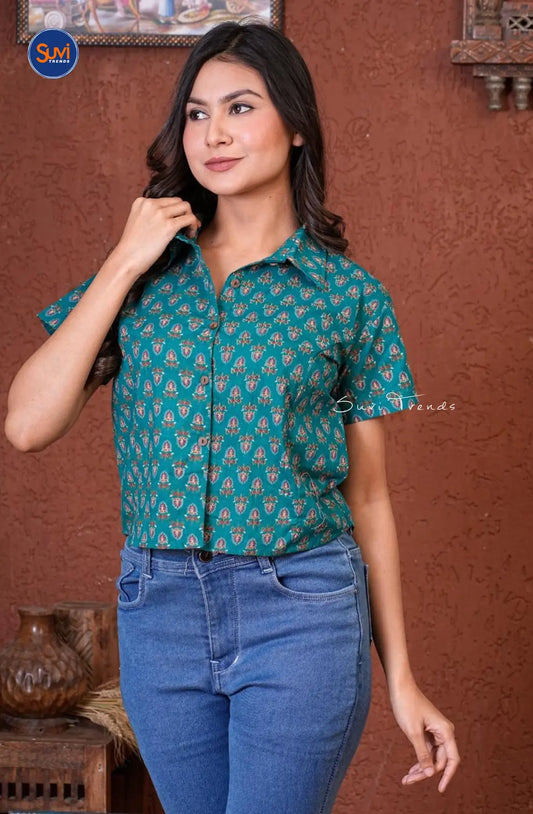 Pure Cotton Shirt for Women - Teal