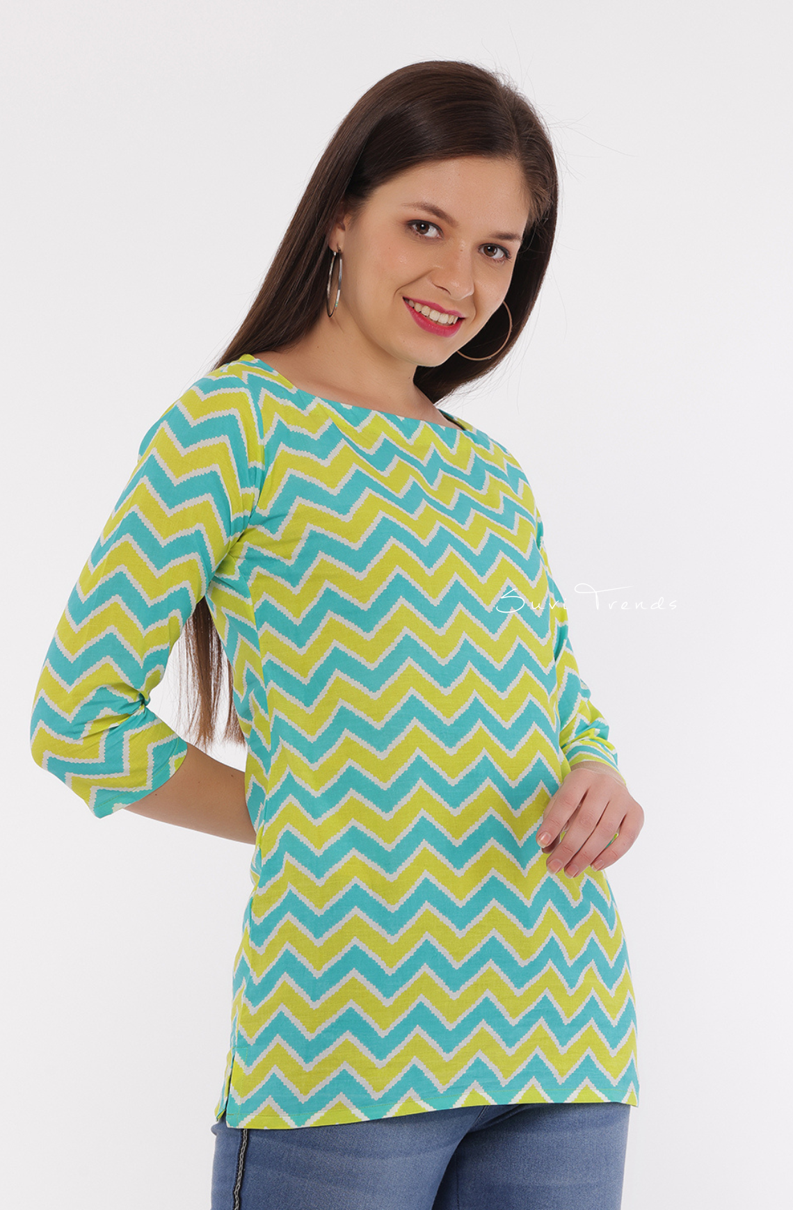 Chevron Short Top - Optic Yellow & Blue