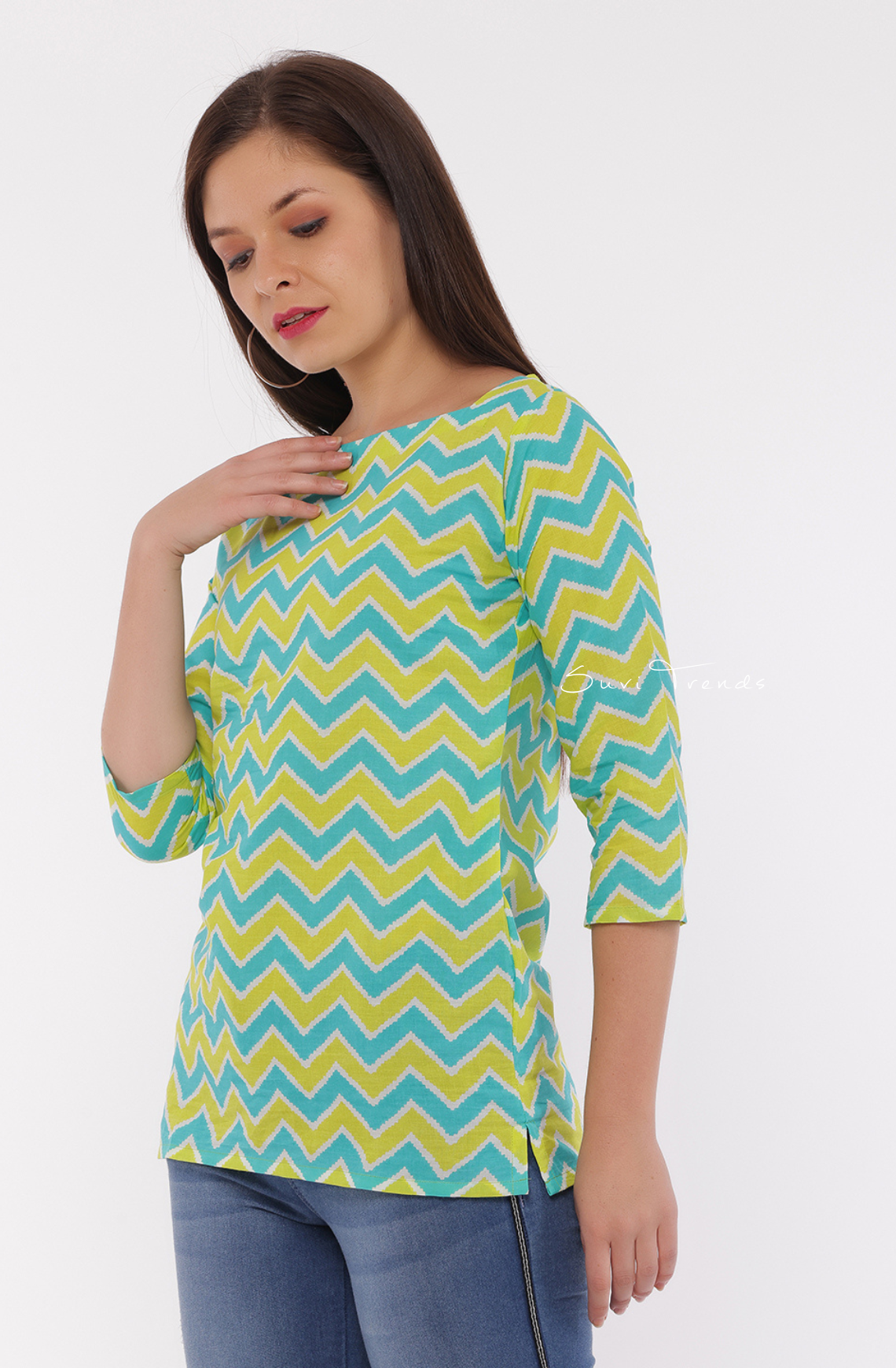 Chevron Short Top - Optic Yellow & Blue