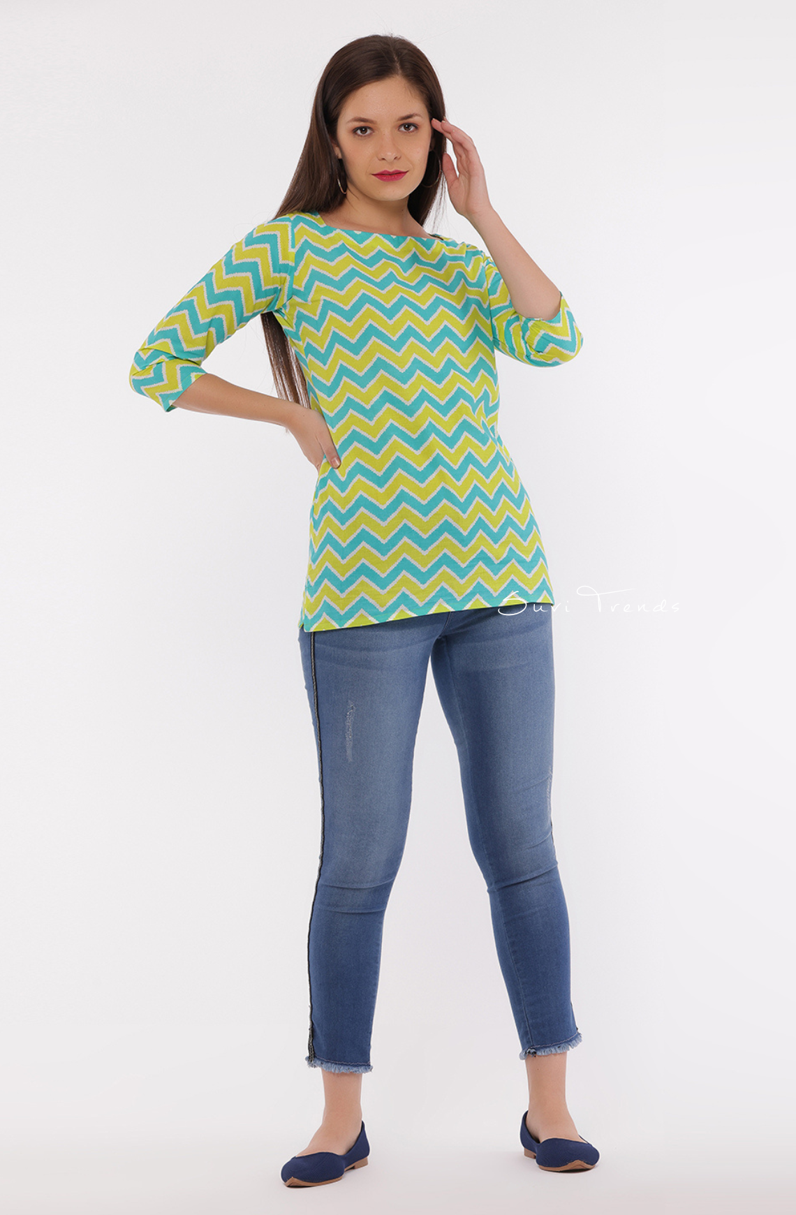 Chevron Short Top - Optic Yellow & Blue