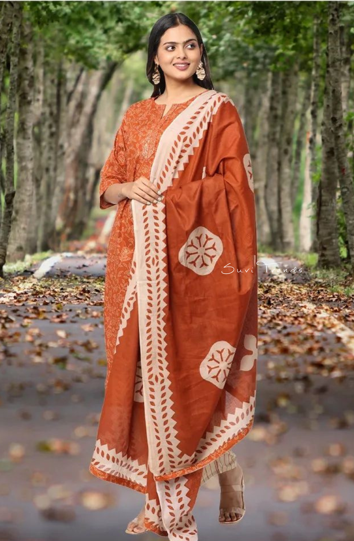 Handblock Printed Cotton Suit Set - Burnt Orange