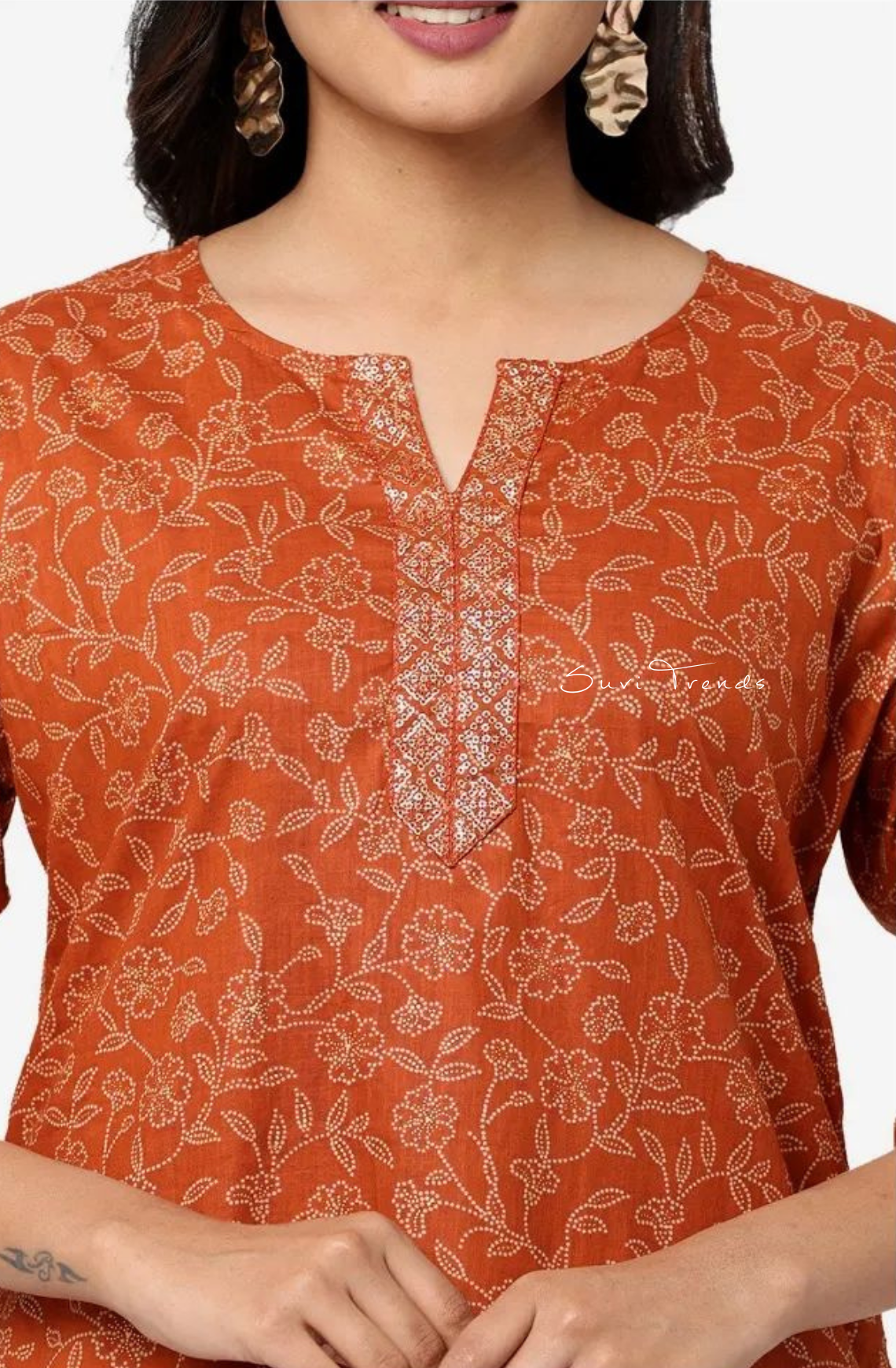 Handblock Printed Cotton Suit Set - Burnt Orange