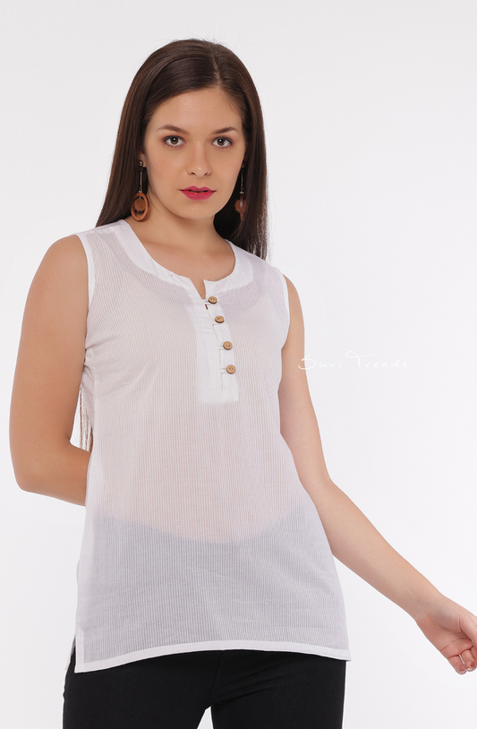 Cotton Khasid Sleeveless Top - White