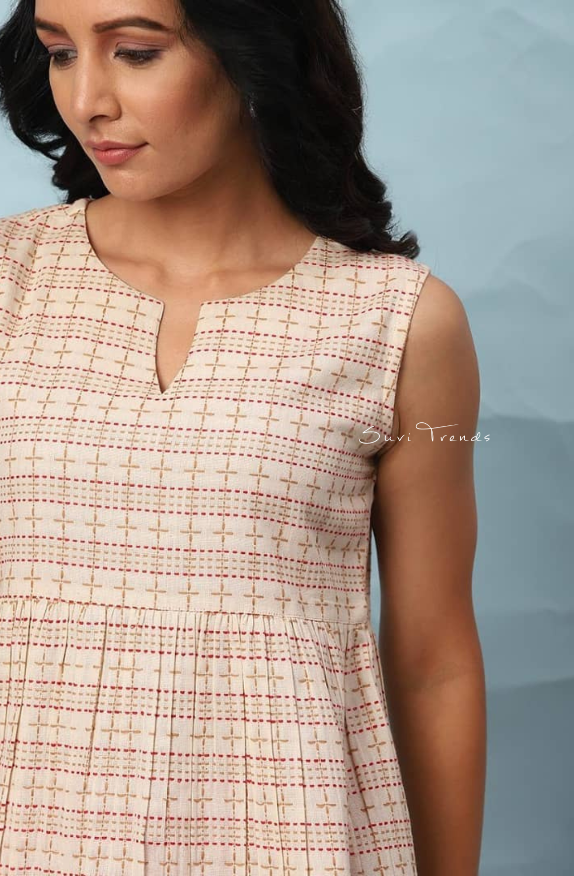 Kantha Peplum Top - Off White