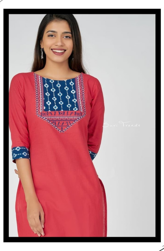 Warli Embroidered Straight Kurta - Pink