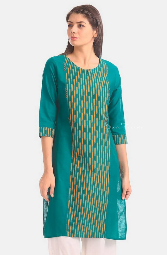 Panel Printed Straight Kurta - Green